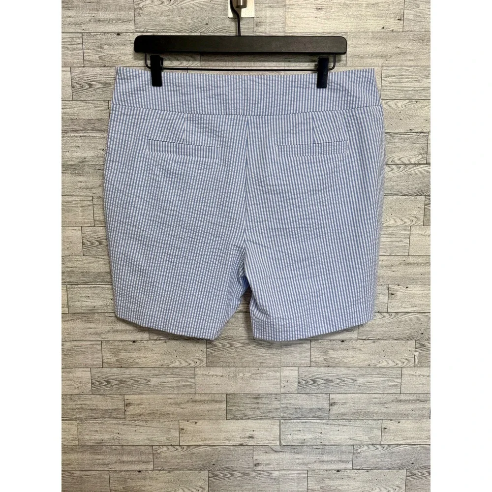 Kim Rogers Womens Blue White‎ Seersucker Striped Side Zip Shorts Size 12 Preppy